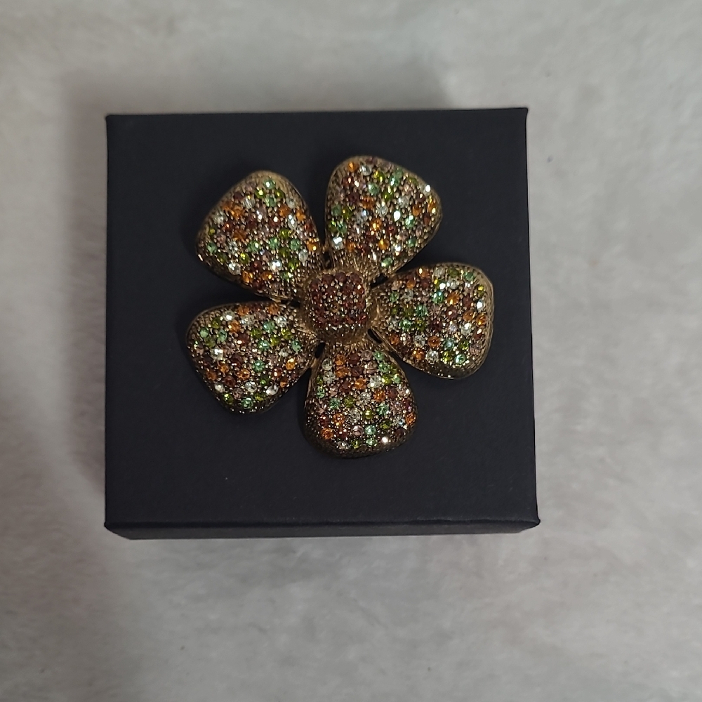 Gold and Green Glitter Flower Brooch